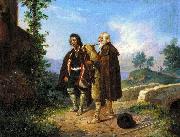 Ludwig Vogel Two peasants, one with the bagpipes by a bridge oil on canvas